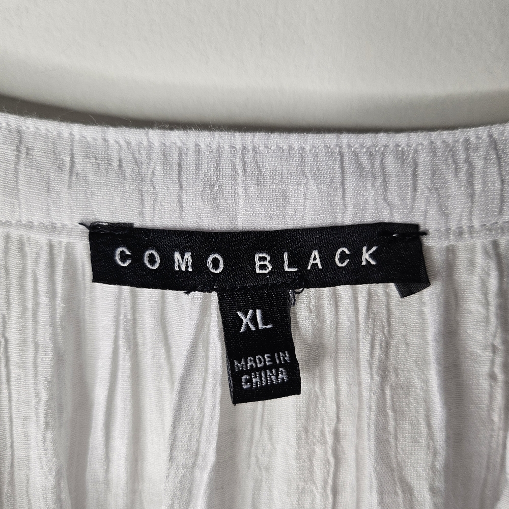 Como Blouse Black White Navy Embroidered Floral Boho Crochet Sleeve XL Loose - Picture 9 of 14